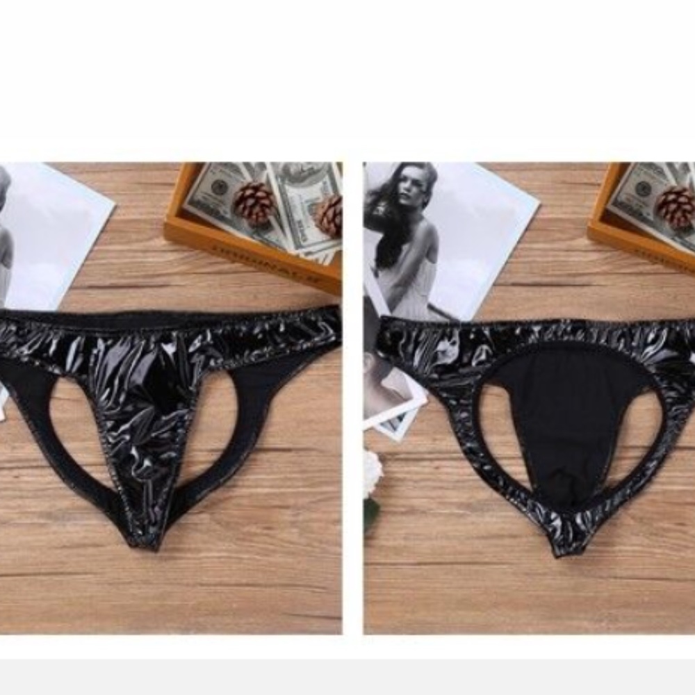 Men's New PVC Black Vinyl Backless Briefs Open Back Underwear - Picture 13 of 15